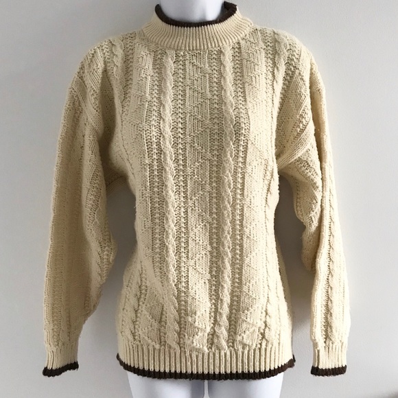 Jeff Laurent Cream and Brown Knitted Winter Sweater Vintage 90’s Y2K - Picture 1 of 16